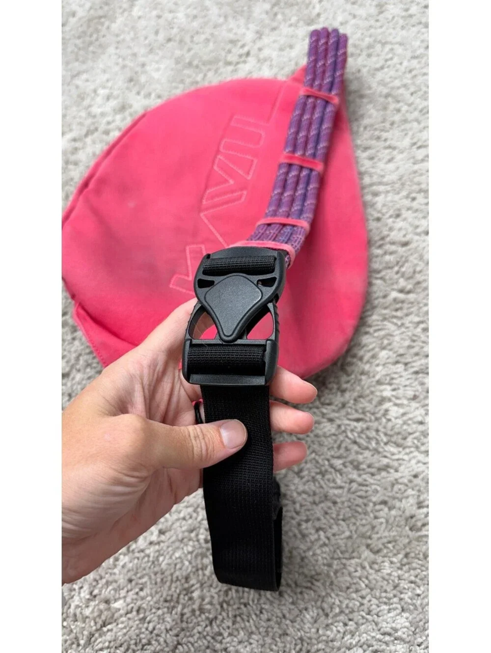 Kavu Rope Sling Bag in Pink with Purple Strap